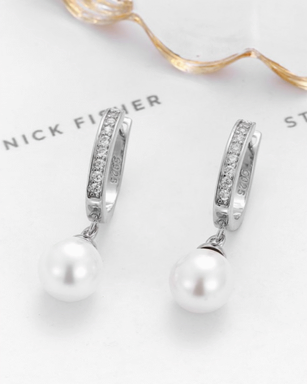 Silver Lustrous Elegance Pearl Earrings - Image 2