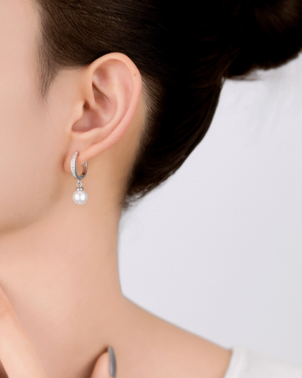 Silver Lustrous Elegance Pearl Earrings - Image 3