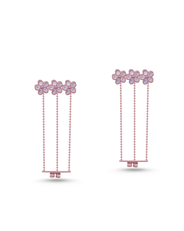 Silver Blossom Drizzle Rose Gold Earrings - Image 2
