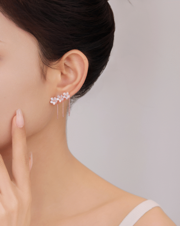 Silver Blossom Drizzle Rose Gold Earrings - Image 3
