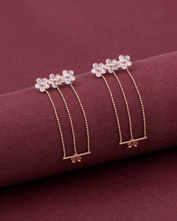 Silver Blossom Drizzle Rose Gold Earrings - Image 4