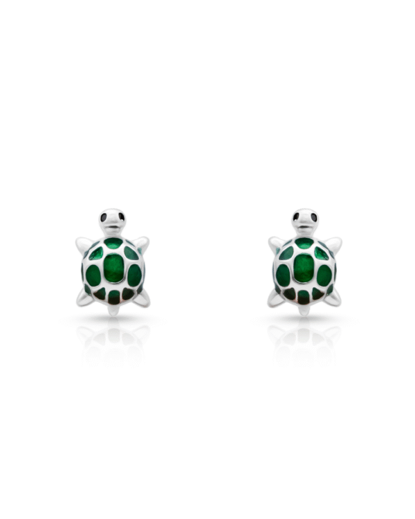 Silver Emerald Turtle Stud Earrings
