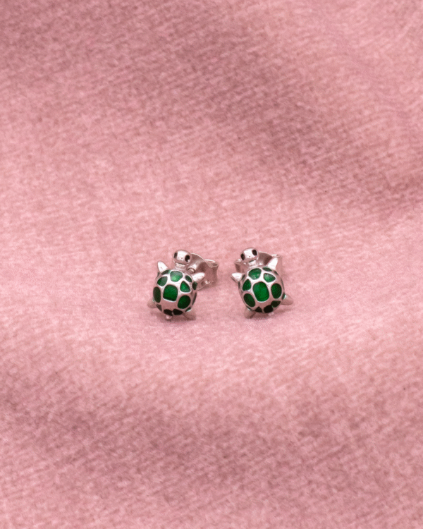 Silver Emerald Turtle Stud Earrings - Image 3