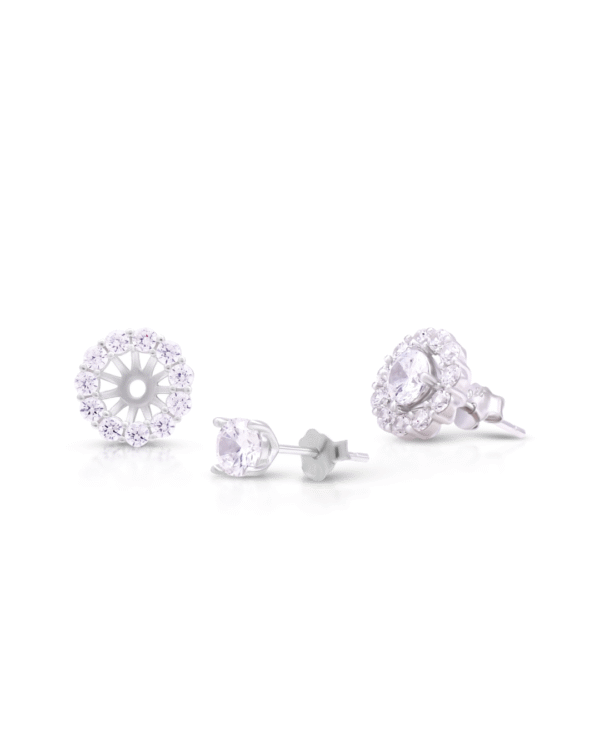 Silver Radiant Halo Sparkle Earrings - Image 2