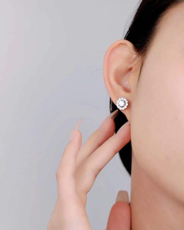 Silver Radiant Halo Sparkle Earrings - Image 3