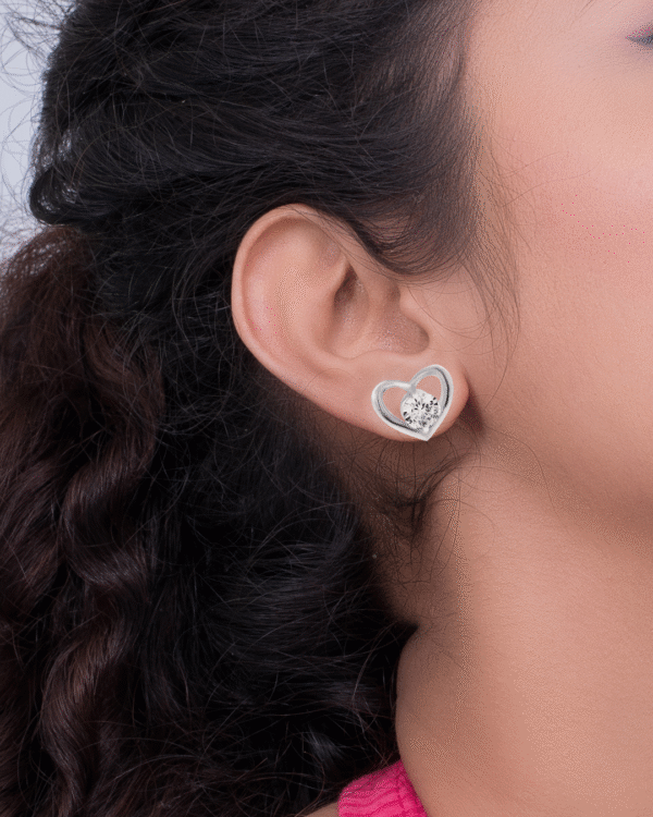 Silver Heartfelt Radiance Stud Earrings - Image 2