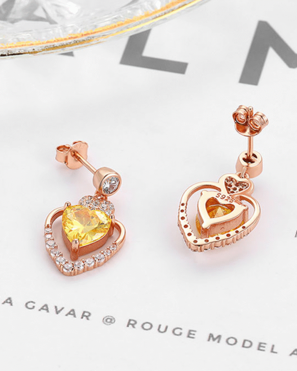 Silver Golden Radiance Heart Earrings - Image 3