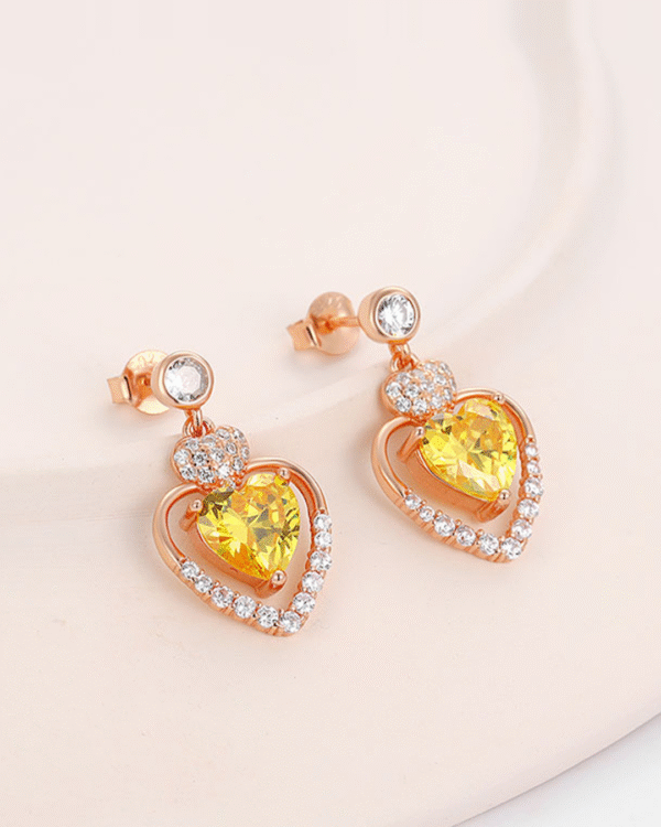 Silver Golden Radiance Heart Earrings - Image 4