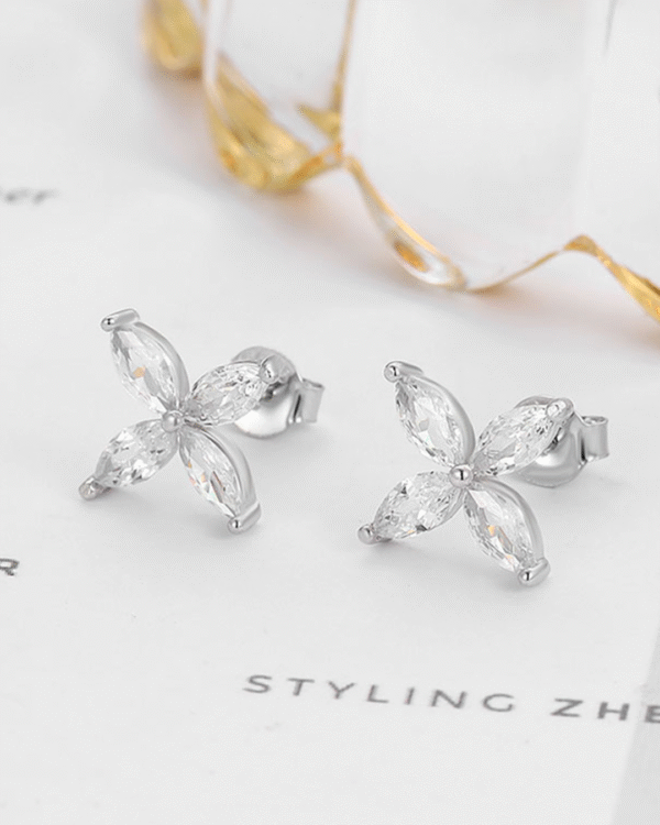 Silver Crystal Bloom Elegance Earrings - Image 4