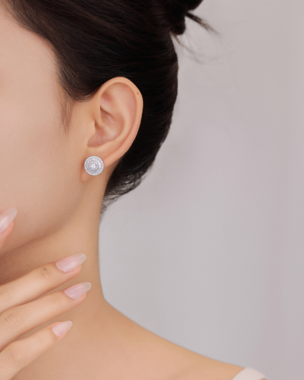 Silver Radiant Halo Sparkle Earrings - Image 2