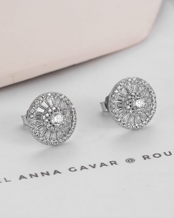 Silver Radiant Halo Sparkle Earrings - Image 3