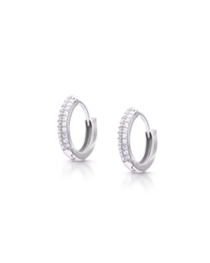 Silver Lustrous Diamond Hoop Earrings