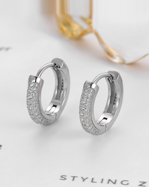 Silver Lustrous Diamond Hoop Earrings - Image 3