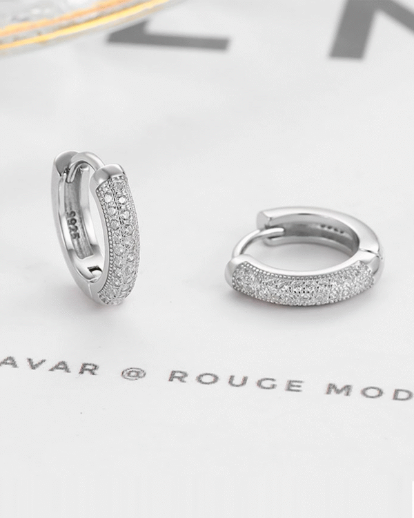 Silver Lustrous Diamond Hoop Earrings - Image 4