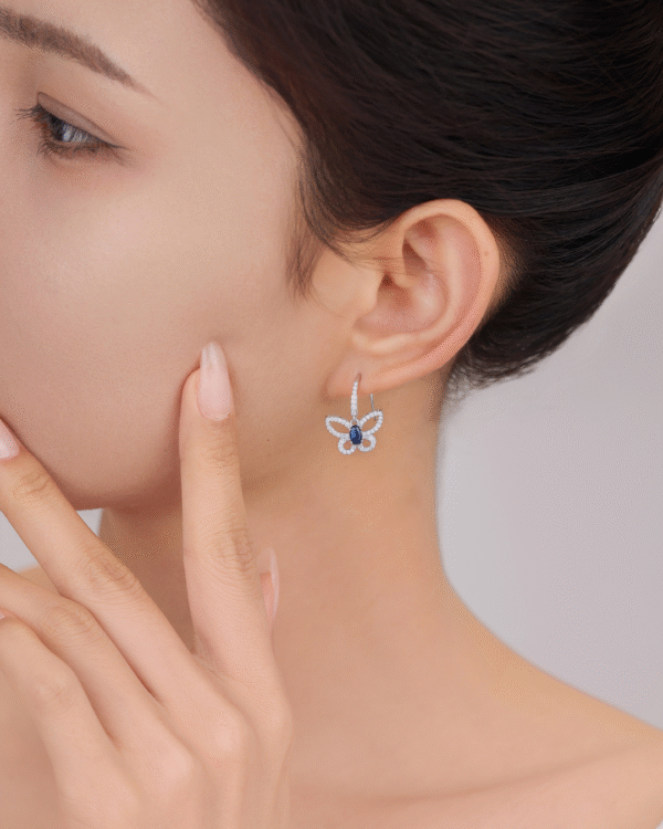 Silver Sapphire Butterfly Grace Earrings - Image 2