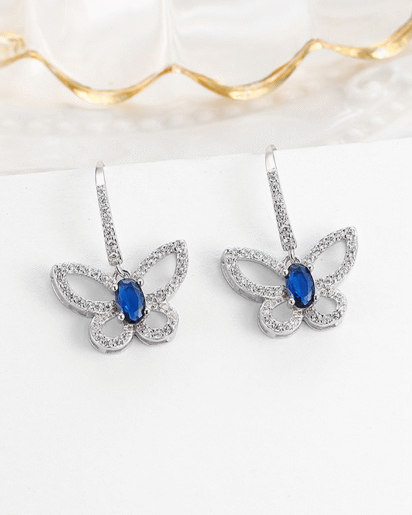Silver Sapphire Butterfly Grace Earrings - Image 3