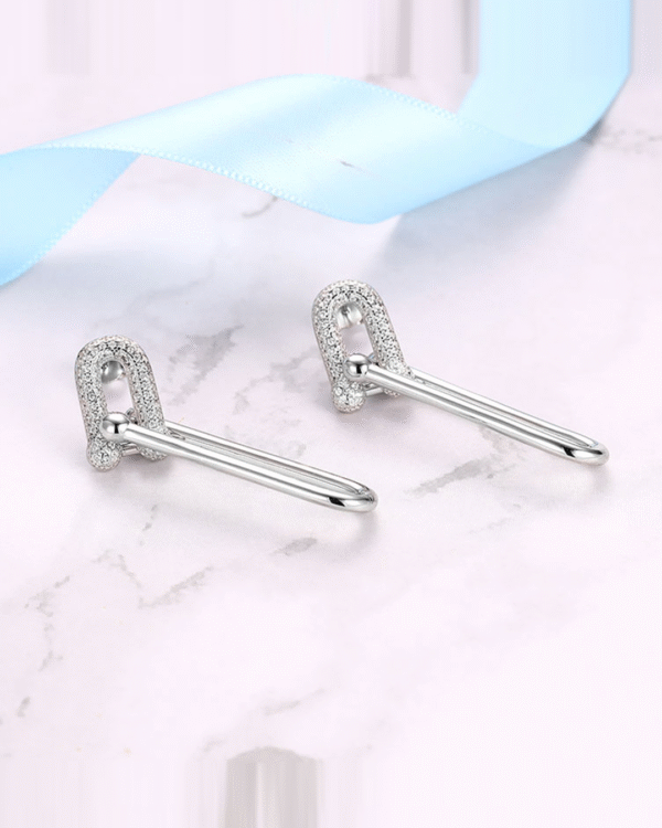 Silver Dazzling Loop Charm Earrings - Image 4