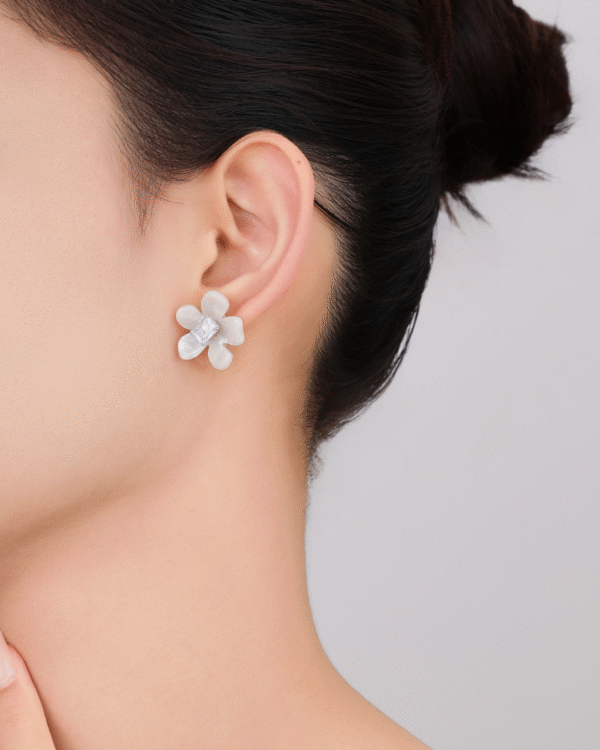 Silver Pearl Blossom Elegance Earrings - Image 2