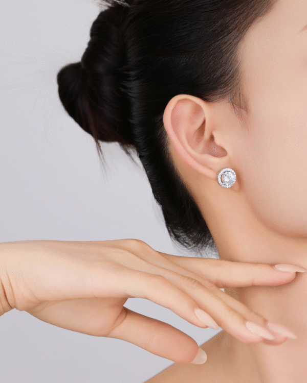 Silver Brilliant Halo Sparkle Earrings - Image 2