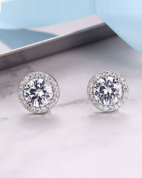 Silver Brilliant Halo Sparkle Earrings - Image 3