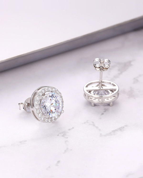 Silver Brilliant Halo Sparkle Earrings - Image 4