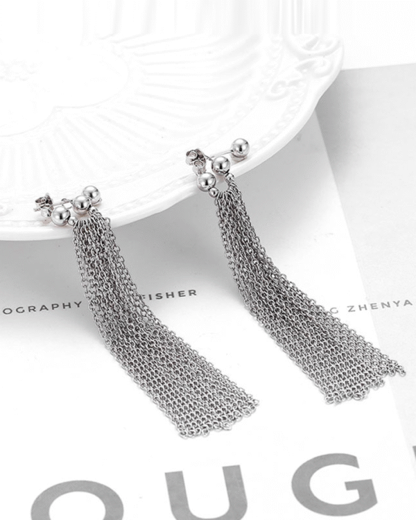 Silver Silver Cascade Tassel Earrings - Image 3