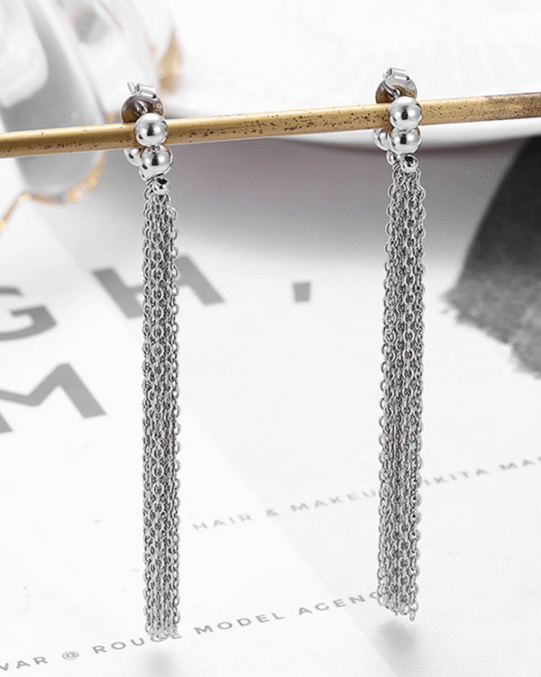 Silver Silver Cascade Tassel Earrings - Image 4