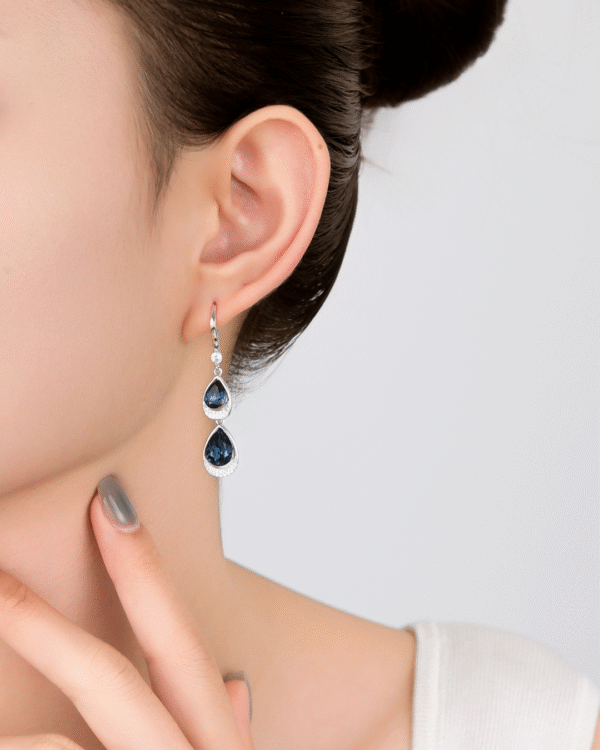 Silver Midnight Teardrop Dangle Earrings - Image 2