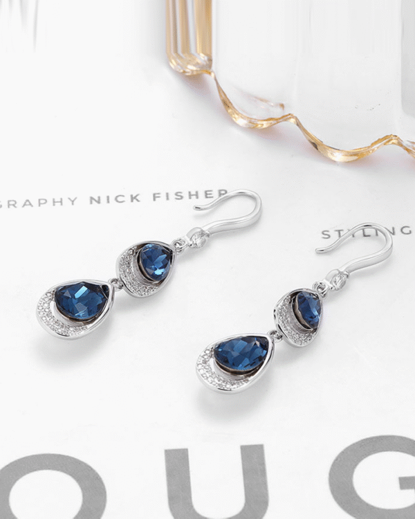 Silver Midnight Teardrop Dangle Earrings - Image 4