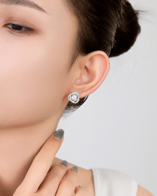 Silver Celestial Swirl Sparkle Earrings - Image 2
