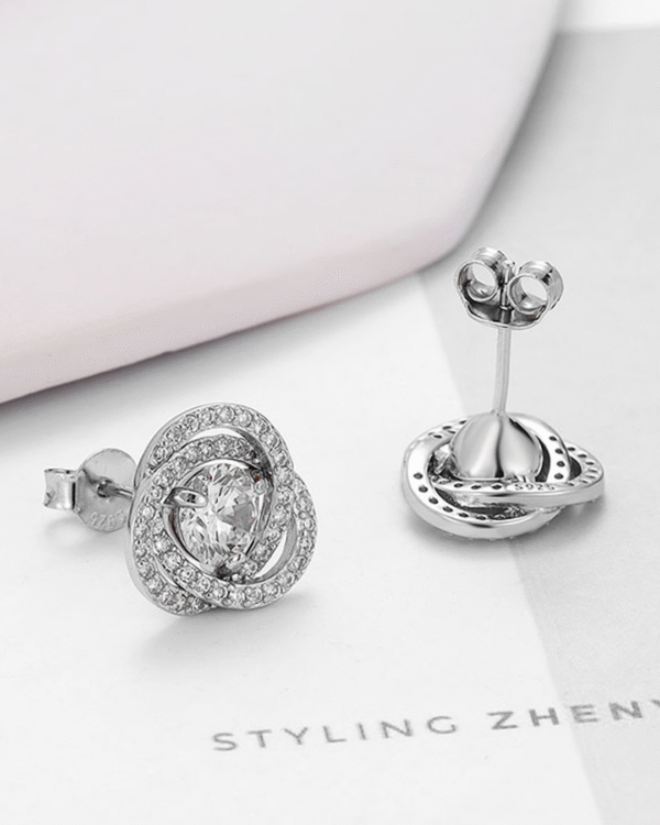 Silver Celestial Swirl Sparkle Earrings - Image 4