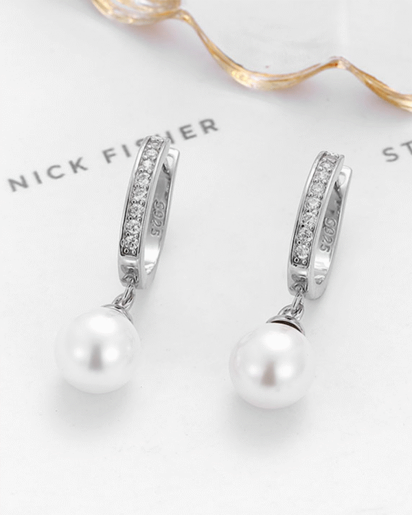 Silver Lustrous Pearl Drop Earrings - Image 3