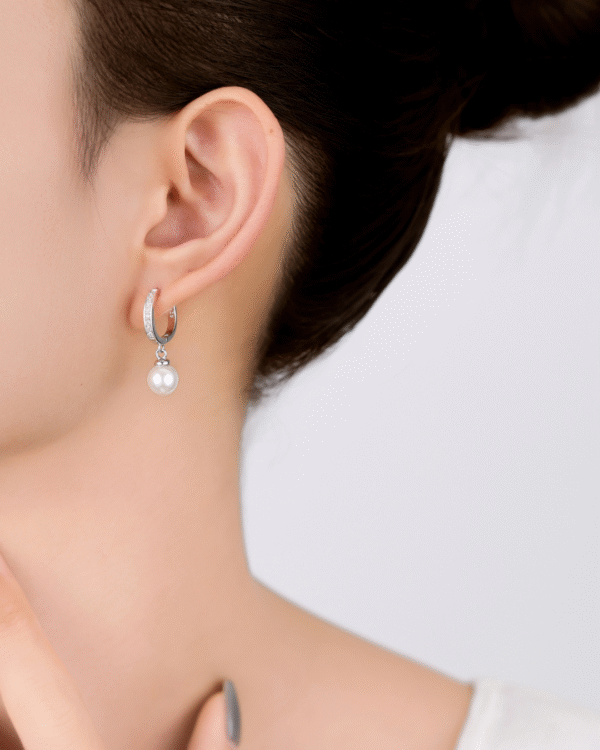 Silver Lustrous Pearl Drop Earrings - Image 2