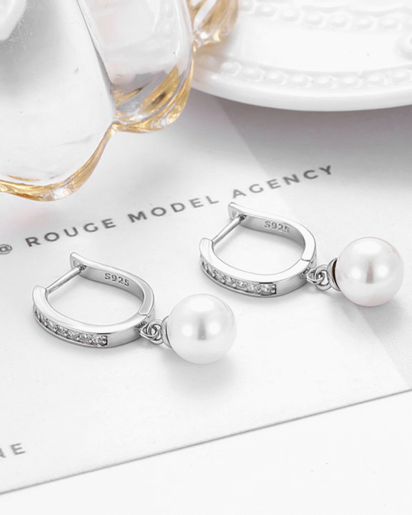 Silver Lustrous Pearl Drop Earrings - Image 4