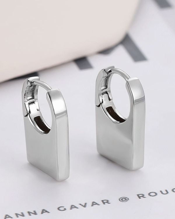 Silver Modern Chic Square Hoop Earrings - Image 3