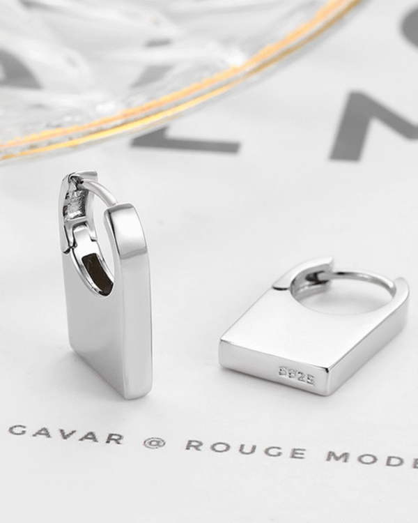 Silver Modern Chic Square Hoop Earrings - Image 4