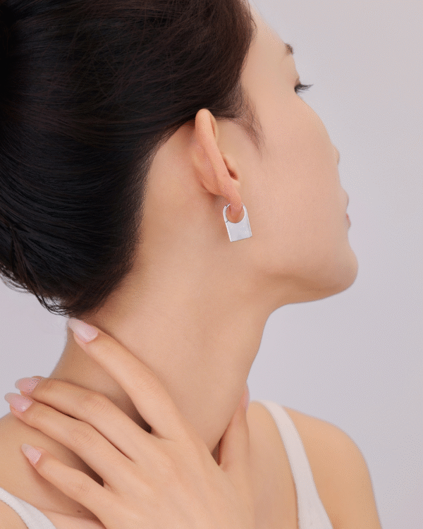 Silver Modern Chic Square Hoop Earrings - Image 2