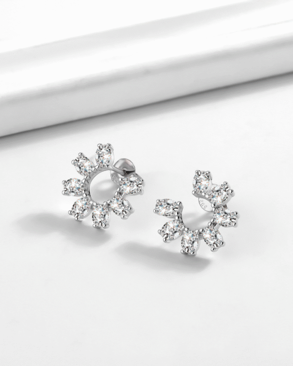 Silver Radiant Blossom Sparkle Earrings - Image 3