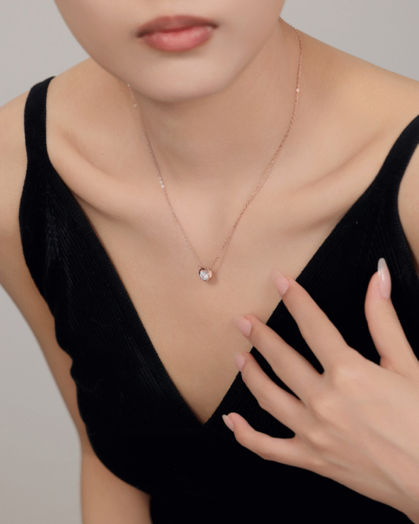 Silver Rose Glow Solitaire Pendant Necklace - Image 2