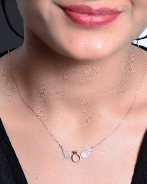 Silver Golden Angel Engagement Pendant Necklace