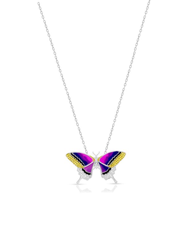 Silver Celestial Aurora Butterfly Pendant Necklace