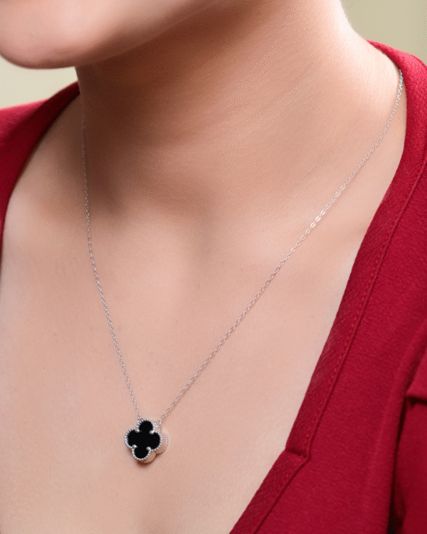 Silver Enchanted Elegance Clover Pendant Necklace - Image 2