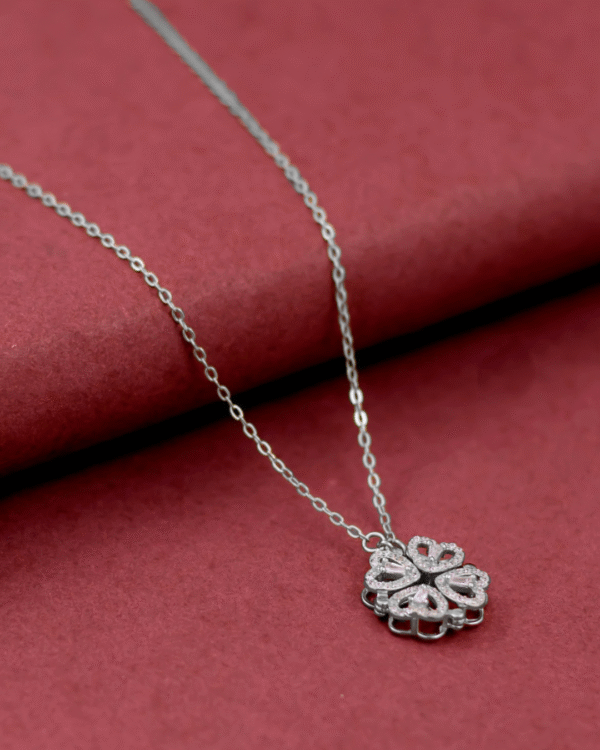 Silver Lucky Charm Clover Pendant Necklace - Image 3