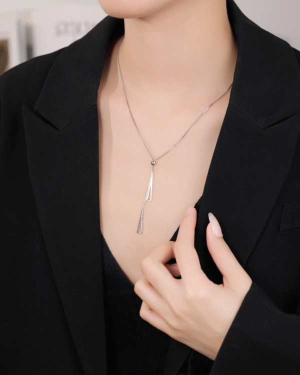 Silver Sleek Harmony Y Pendant Necklace - Image 2