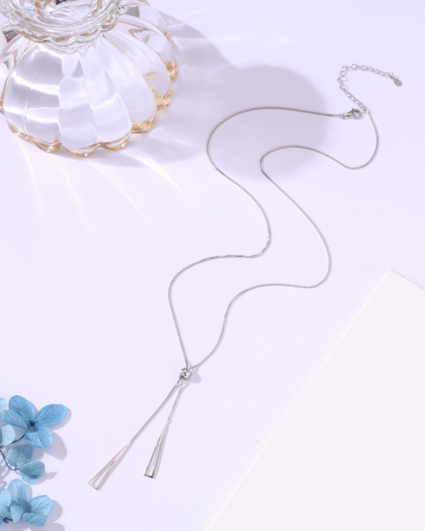 Silver Sleek Harmony Y Pendant Necklace - Image 3