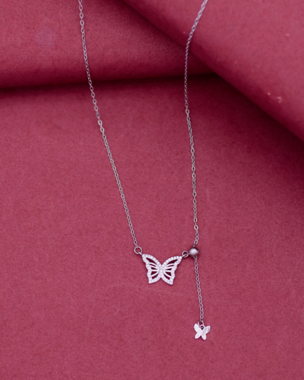 Silver Whispering Wings Butterfly Pendant Necklace - Image 3