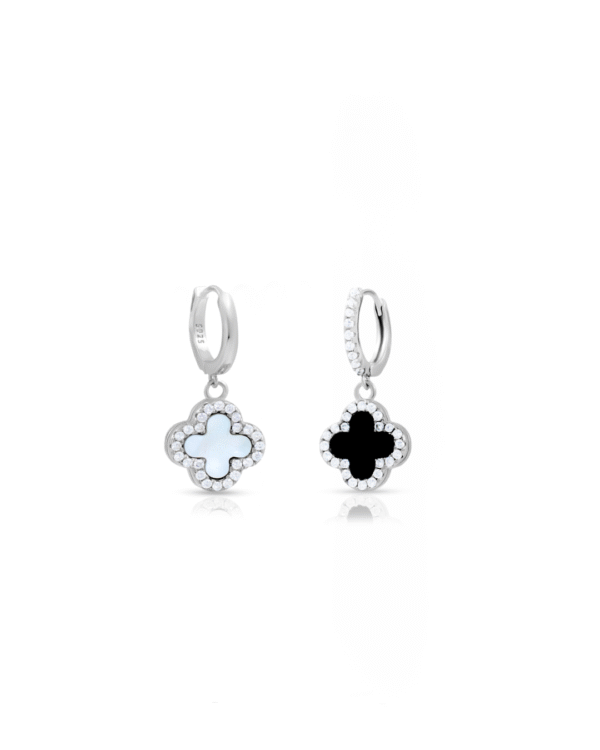 Silver Mystic Harmony Clover Hoop Earrings