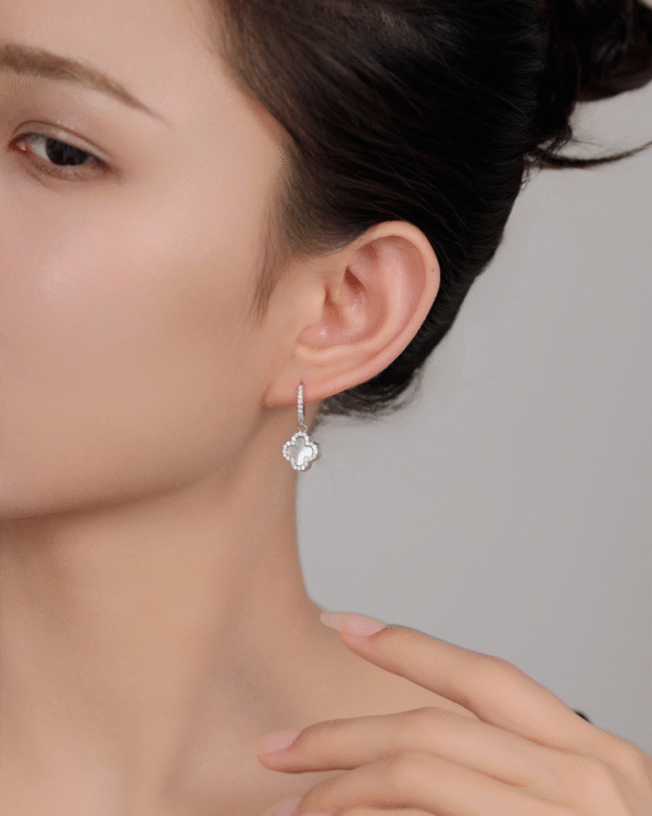 Silver Mystic Harmony Clover Hoop Earrings - Image 2
