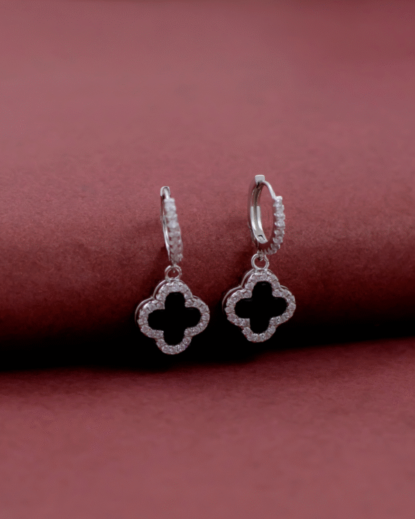 Silver Mystic Harmony Clover Hoop Earrings - Image 3