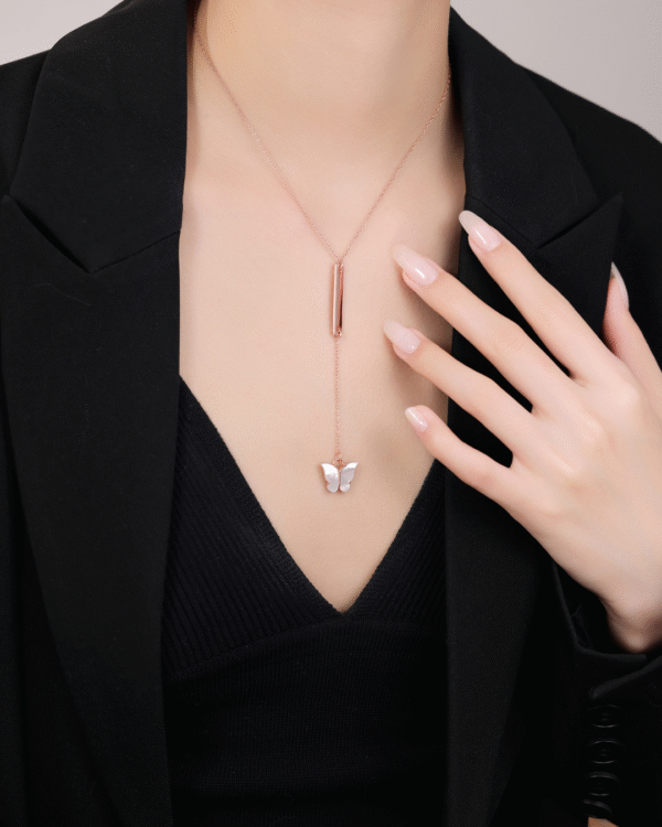 Silver Blush Butterfly Drop Pendant Necklace - Image 2